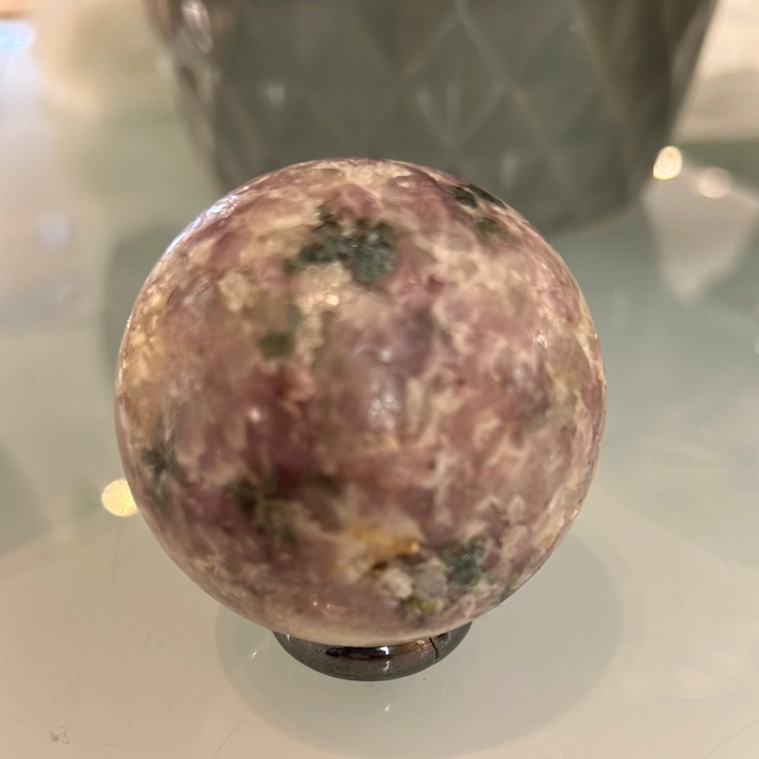 Lepidolite  Sphere With Smoky Quartz