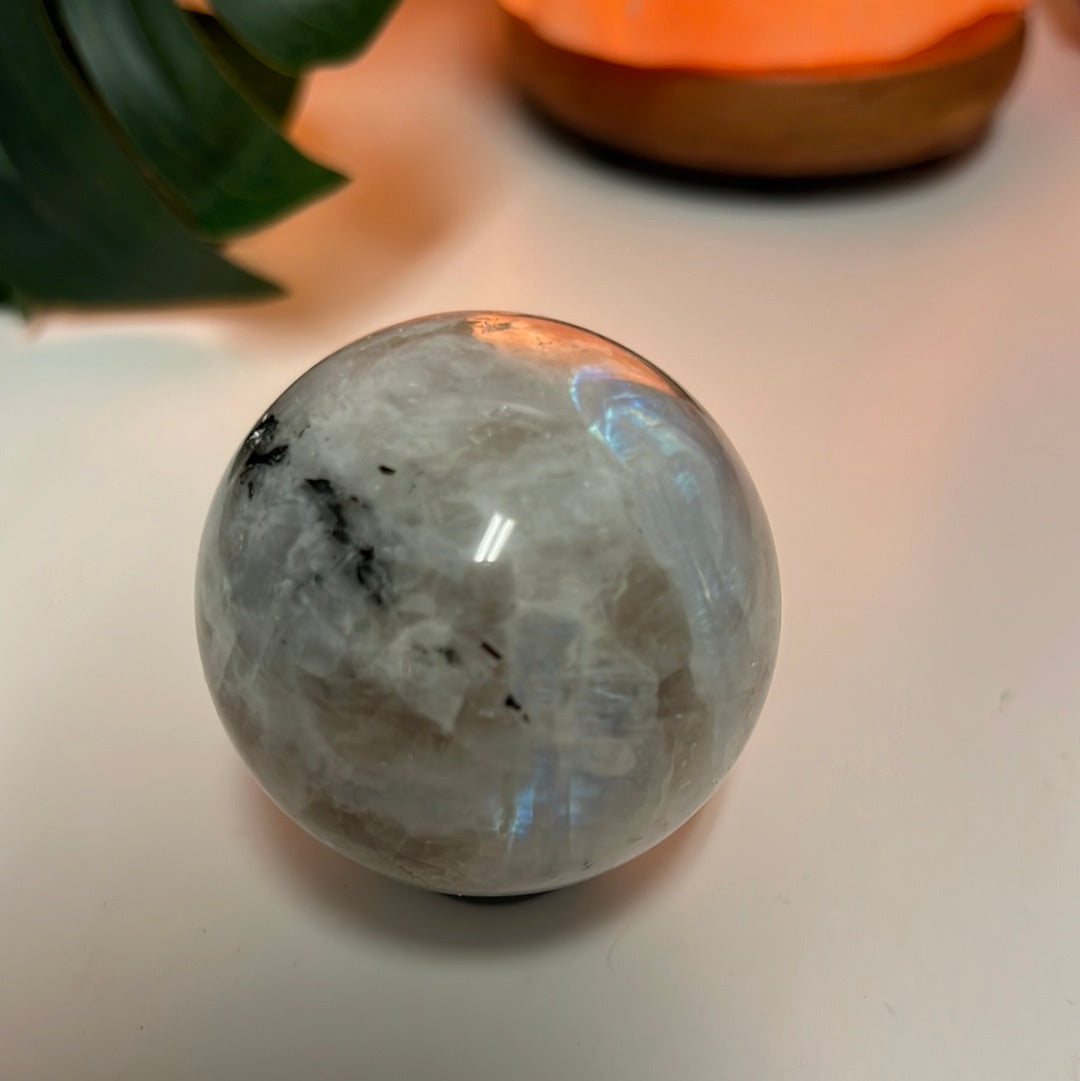 Rainbow Moonstone Sphere With Smoky Quartz