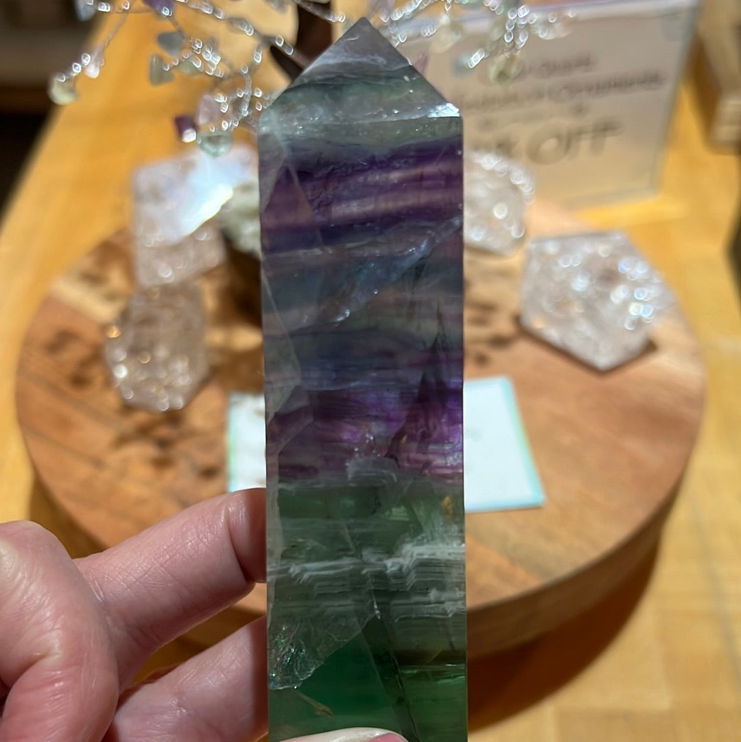 Rainbow Fluorite Tower With Dendrites