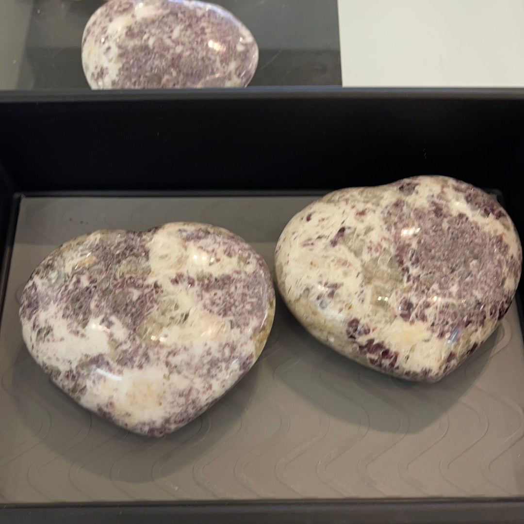 Lepidolite With Smoky Quartz Hearts Large