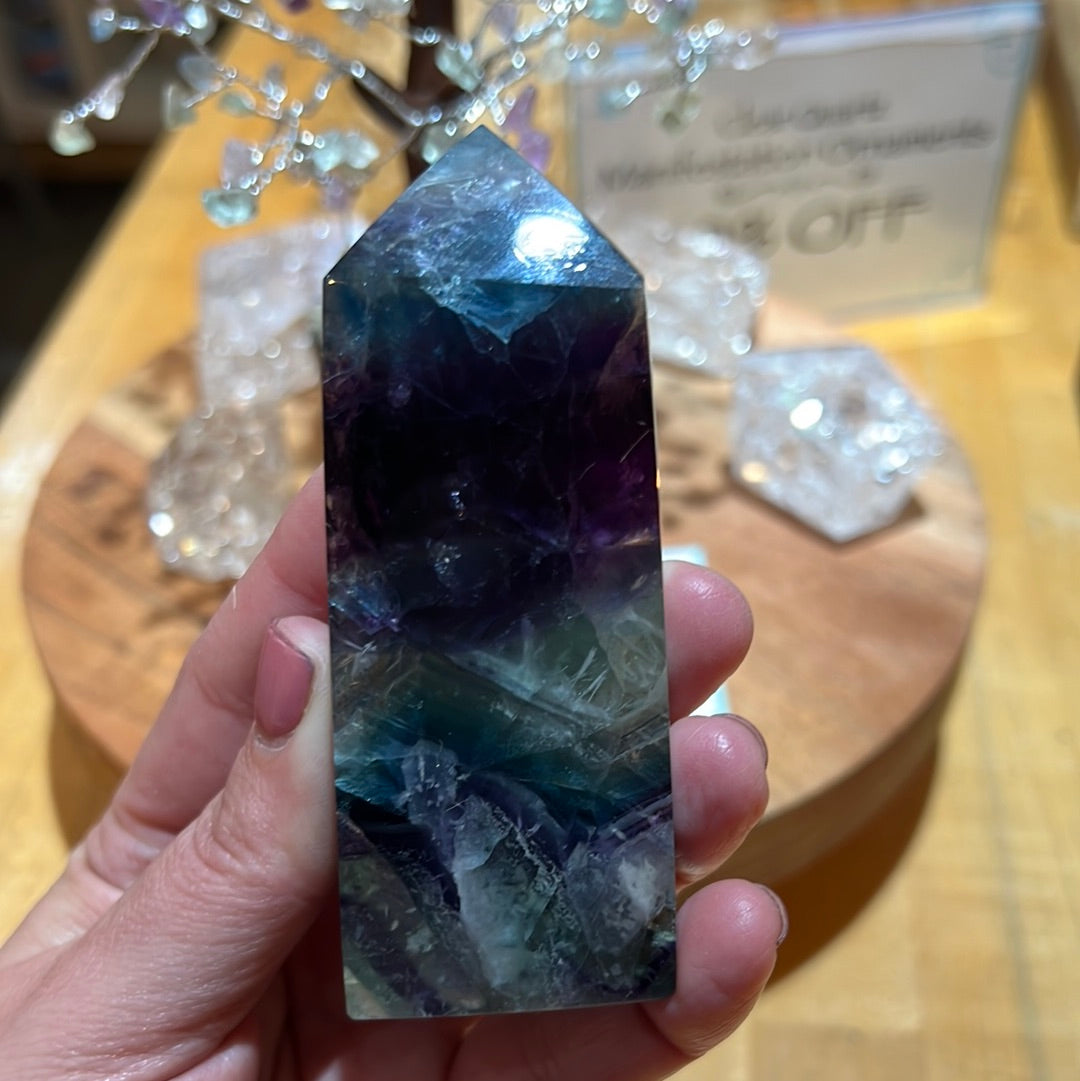Rainbow Fluorite Tower With Dendrites