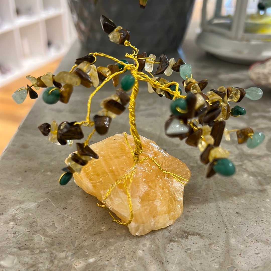 Tigers eye green aventurine citrine tree with orange calcite base