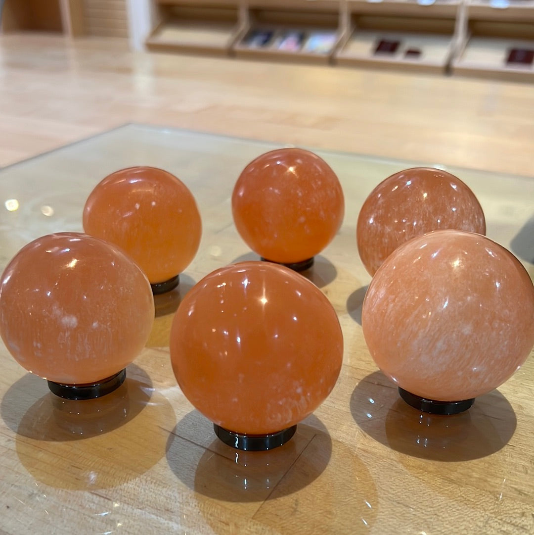 Peach Selenite Sphere “satin spar”