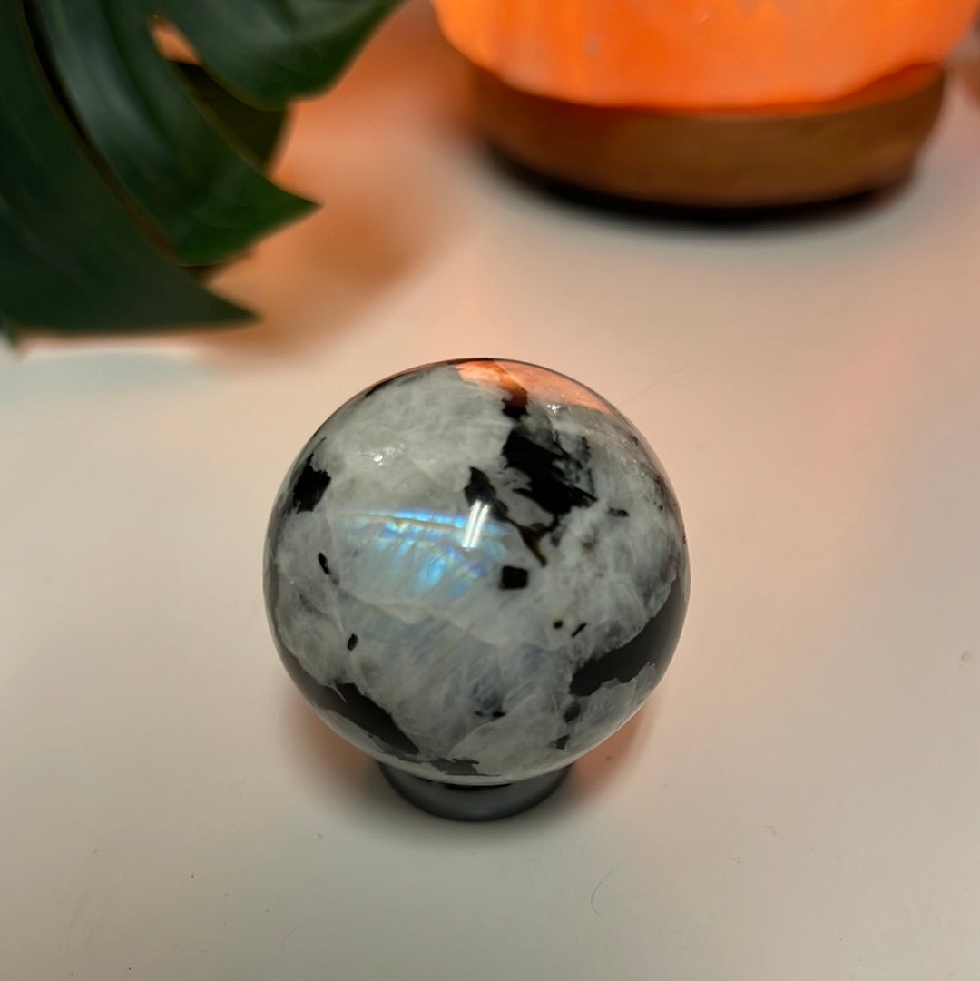 Rainbow Moonstone Sphere With Smoky Quartz